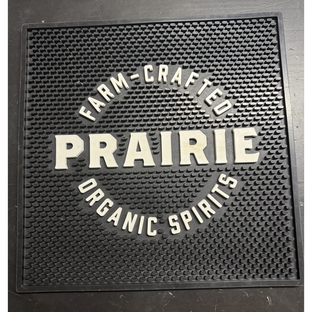 Farm Crafted Prairie Organic Spirits Vodka Rubber Bar Glass Pub Black Mat Spill